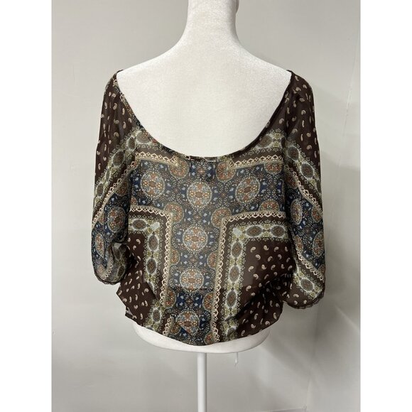 Vtg Y2K MUDD Large Sheer Blouse Top Brown Floral Western Prairie Boho Grunge - Picture 5 of 5